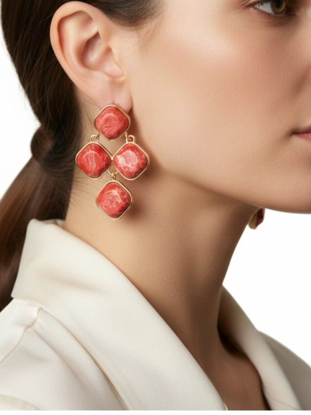 STYLE & CO Synthetic Red Turquoise Stone Drop Earrings